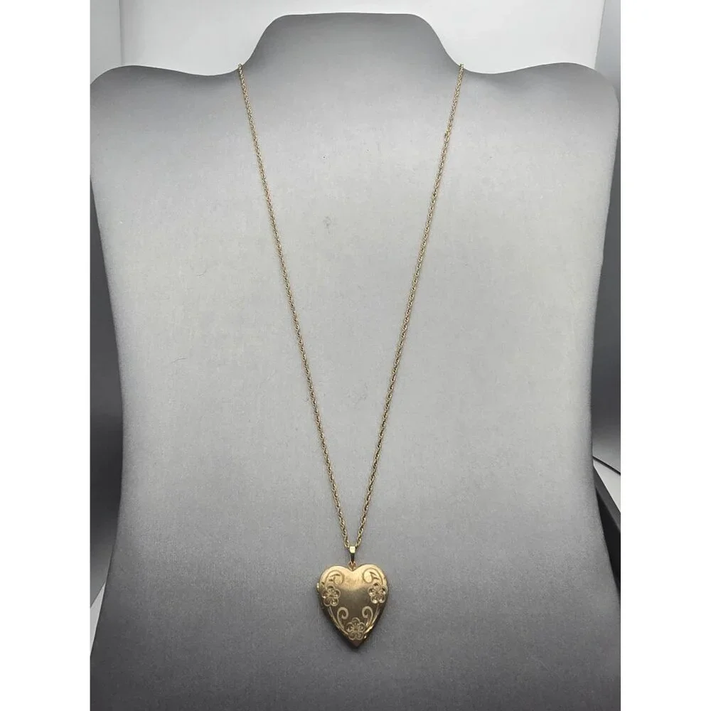 VTG Tru-Kay Gold-Filled 3 Photo Heart MOM Locket Pendant Necklace 20" Engraved - Picture 3 of 14